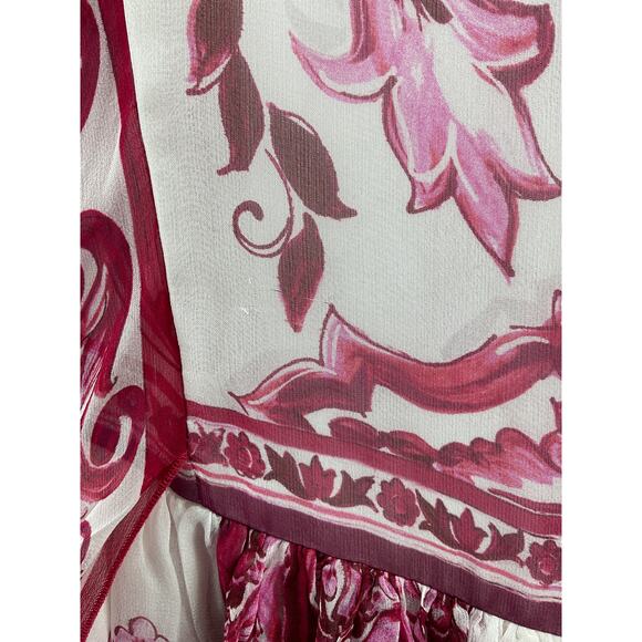 Dolce & Gabbana 'Majolica' Fuchsia Silk Chiffon Maxi Dress Size 42 - Picture 8 of 9
